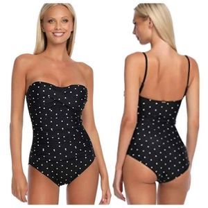 Relleciga Tummy Control Ruched Swimwear Polkadot Black Large